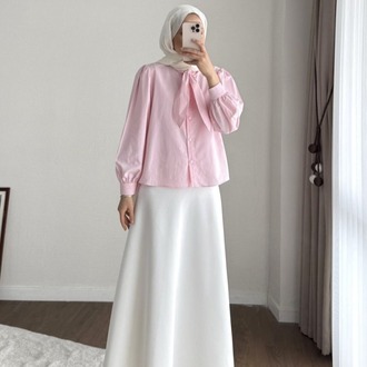 Etek Üstü Yaka Bağlamalı Poplin Gömlek - Pembe