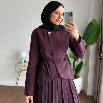 Zara Kupra Seyyar Kemerli Çımalı Etekli Takım - Mürdüm