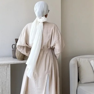 Seyyar Kemerli Tensel Yırtmaç Detaylı Tunik Boy Bluz - Taş
