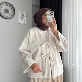 Etek Üstü Önden Bağlamalı Fox Kimono - Beyaz