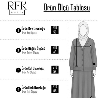 Düğme Detaylı Çizgili Tesettür Triko Hırka Etekli Takım - Siyah