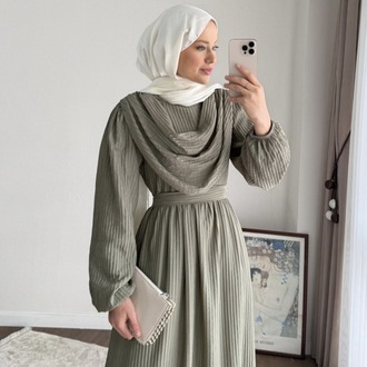 Twing Volanlı Yeni Sezon Elbise - Yeşil