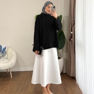 Oversize Bisiklet Yaka Tesettür Kazak - Siyah