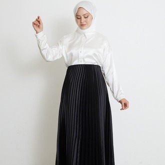 Piliseli Tesettür Etek - Siyah