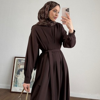 Pensli Double Kumaş Elbise - Kahverengi