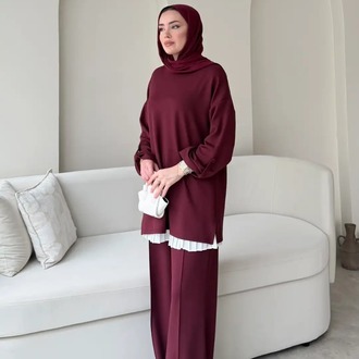 Kolu Apaletli Pantolonlu İkili Takım - Bordo