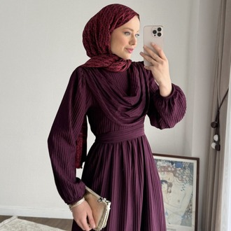 Twing Volanlı Yeni Sezon Elbise - Mürdüm