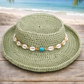 Rio Collection – Adaçayı Yeşili Sade Bohem Raffia Şapka 