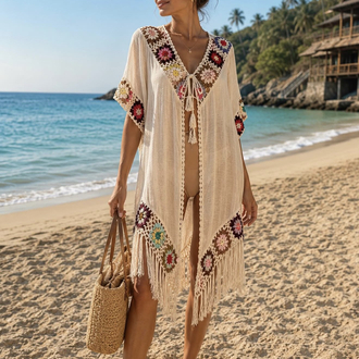 Renkli Motifli Bohem Kimono