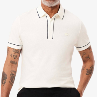Lacoste Paris Çizgili Orj. Polo Yaka Beyaz