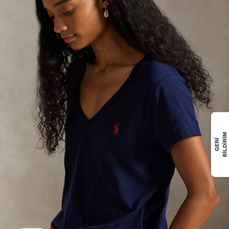Polo Ralph. V Yaka T-Shirt Lacivert (Kadın)