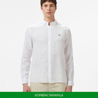 Lacoste Orj. %100 Ham Keten Gömlek Beyaz