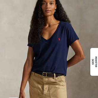 Polo Ralph. V Yaka T-Shirt Lacivert (Kadın)