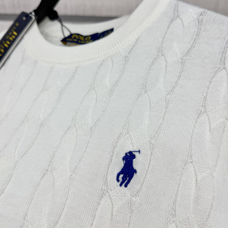 Polo Ralph %100 Pamuk Örgü Desen Triko Beyaz