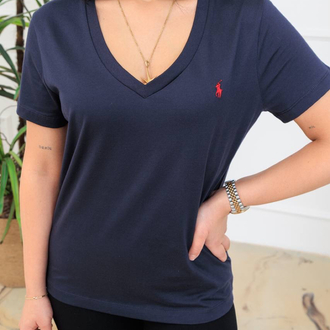 Polo Ralph. V Yaka T-Shirt Lacivert (Kadın)