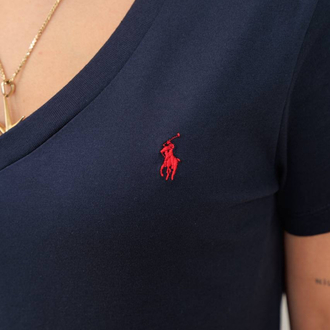 Polo Ralph. V Yaka T-Shirt Lacivert (Kadın)