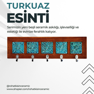 Turkuaz Esinti Beşli Seramik Askılık