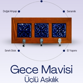 Gece Mavisi Üçlü Seramik Askılık