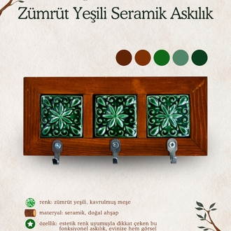 Zümrüt Yeşili Üçlü Seramik Askılık