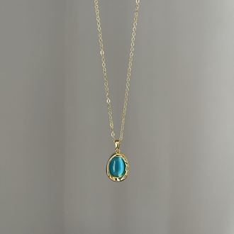 Mavi Oval Taşlı Kolye | Gold