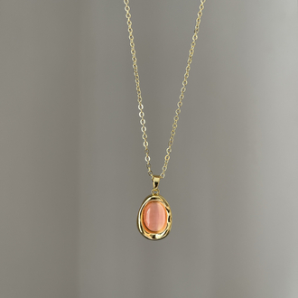 Pembe Oval Taşlı Kolye | Gold