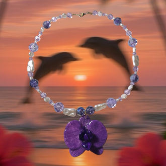 amethyst night orkide el yapımı kolye
