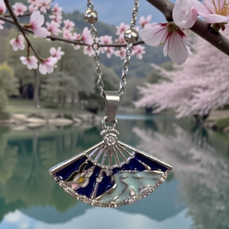 silver japanese folding fan kolye 