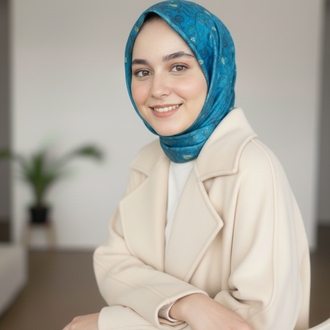 Çiçek Desenli Petrol Mavisi Soft Eşarp