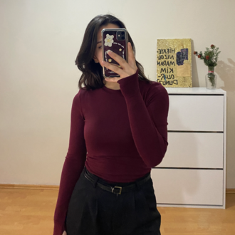 Bordo Bisiklet Yaka %95 Pamuk Bluz (Oysho Kumaş)