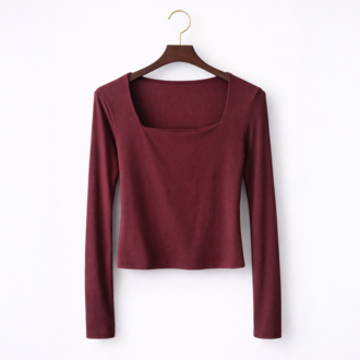 Bordo Kare Yaka %95 Pamuk Bluz (Oysho Kumaş)