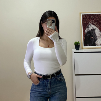 Beyaz Kare Yaka %95 Pamuk Bluz (Oysho Kumaş)