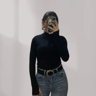 Siyah Çimalı %95 Pamuk Bluz (Oysho Kumaş)