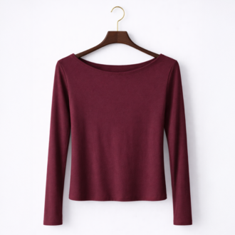 Bordo Kayık Yaka %95 Pamuk Bluz (Oysho Kumaş)