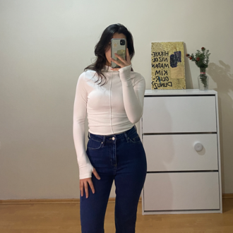 Beyaz Çimalı %95 Pamuk Bluz (Oysho Kumaş)