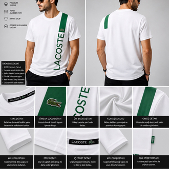 LACOSTE Şerit Detaylı Premium Tişört