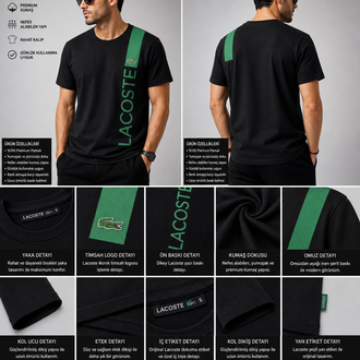 LACOSTE Şerit Detaylı Premium Tişört