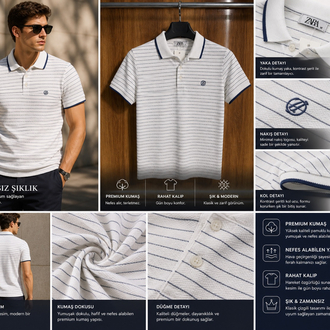Çizgili Premium Polo Yaka Tişört