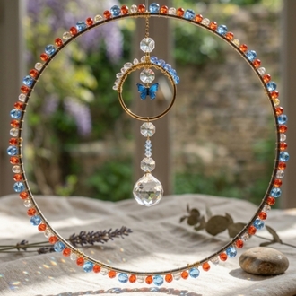 Mavi Kelebek Kristal Suncatcher - 25 cm Güneş Yakalayıcı