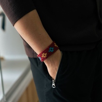 Göz Motifli El Dokuması Kilim Bileklik – Bordo