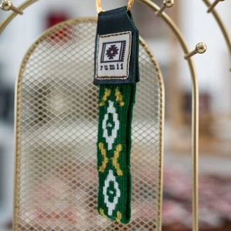 Göz Motifli El Dokuması Kilim Anahtarlık (Yeşil)