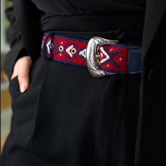 Göz-Taç Motifli El Dokuması Kilim Kemer – Bordo & Lacivert (85 cm)