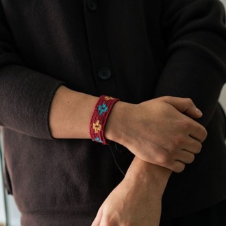 Göz Motifli El Dokuması Kilim Bileklik – Bordo