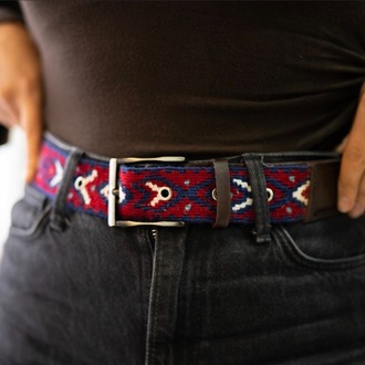 Göz-Taç Motifli El Dokuması Kilim Kemer – Bordo & Lacivert (105 cm) | XS–L Uyumlu