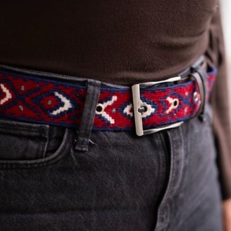Göz-Taç Motifli El Dokuması Kilim Kemer – Bordo & Lacivert (105 cm) | XS–L Uyumlu