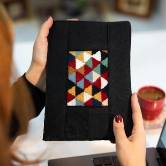 Renkli Geometrik Desenli El Dokuması Kitap – Defter – Ajanda Kılıfı