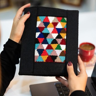 Renkli Geometrik Desenli El Dokuması Kitap – Defter – Ajanda Kılıfı