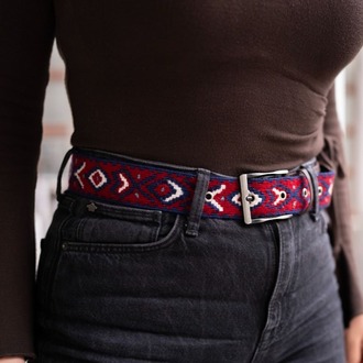 Göz-Taç Motifli El Dokuması Kilim Kemer – Bordo & Lacivert (105 cm) | XS–L Uyumlu