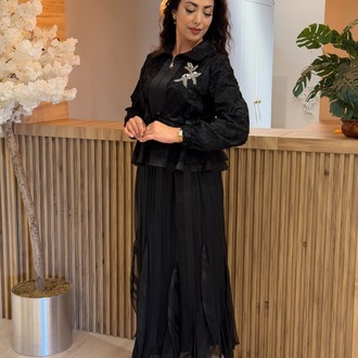 SELİNADA YAKMA DESENLİ CEKET ETEKLİ TAKIM 