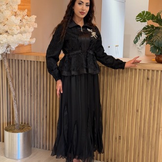 SELİNADA YAKMA DESENLİ CEKET ETEKLİ TAKIM 