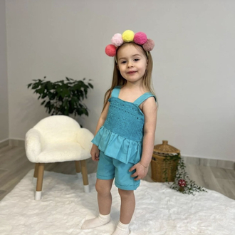 Kız Çocuk Turkuaz Alt Üst Şortlu Takım